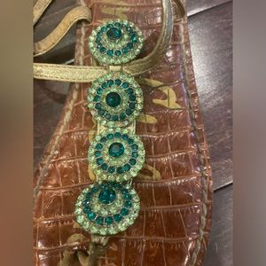 Sam Edelman Galia Effergi Gold Green Sandals Swavorski Crystals Size 6